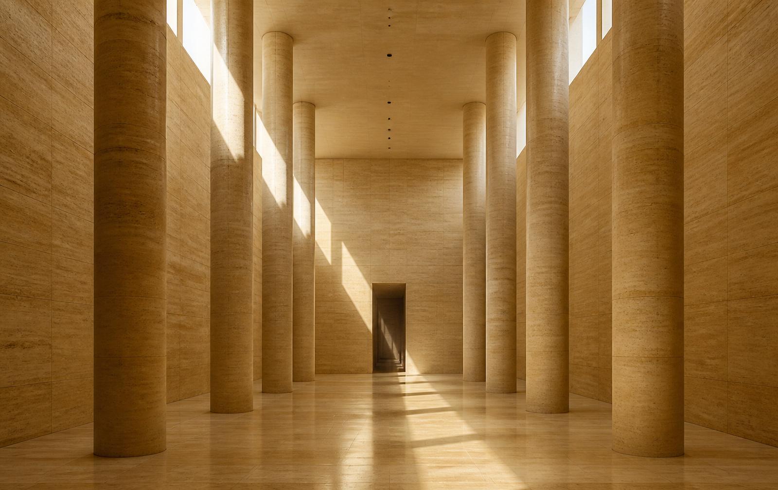 A quiet corridor of travertine